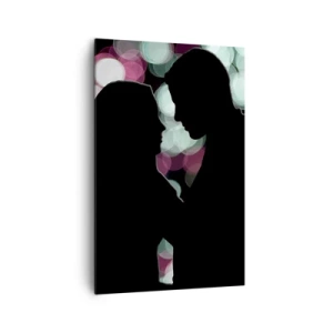 Impression sur toile - Image sur toile - Silhouettes d'un couple sur fond de lumières bokeh colorées - 80x120cm - Oui! - Décoration murale moderne pour le salon et la chambre ARTTOR