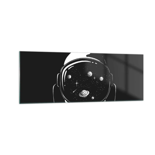 Impression sur verre - Image sur verre - Un casque d'astronaute minimaliste avec vue sur l'espace - 140x50cm - Sympa la vue - Décoration murale moderne pour le salon et la chambre ARTTOR