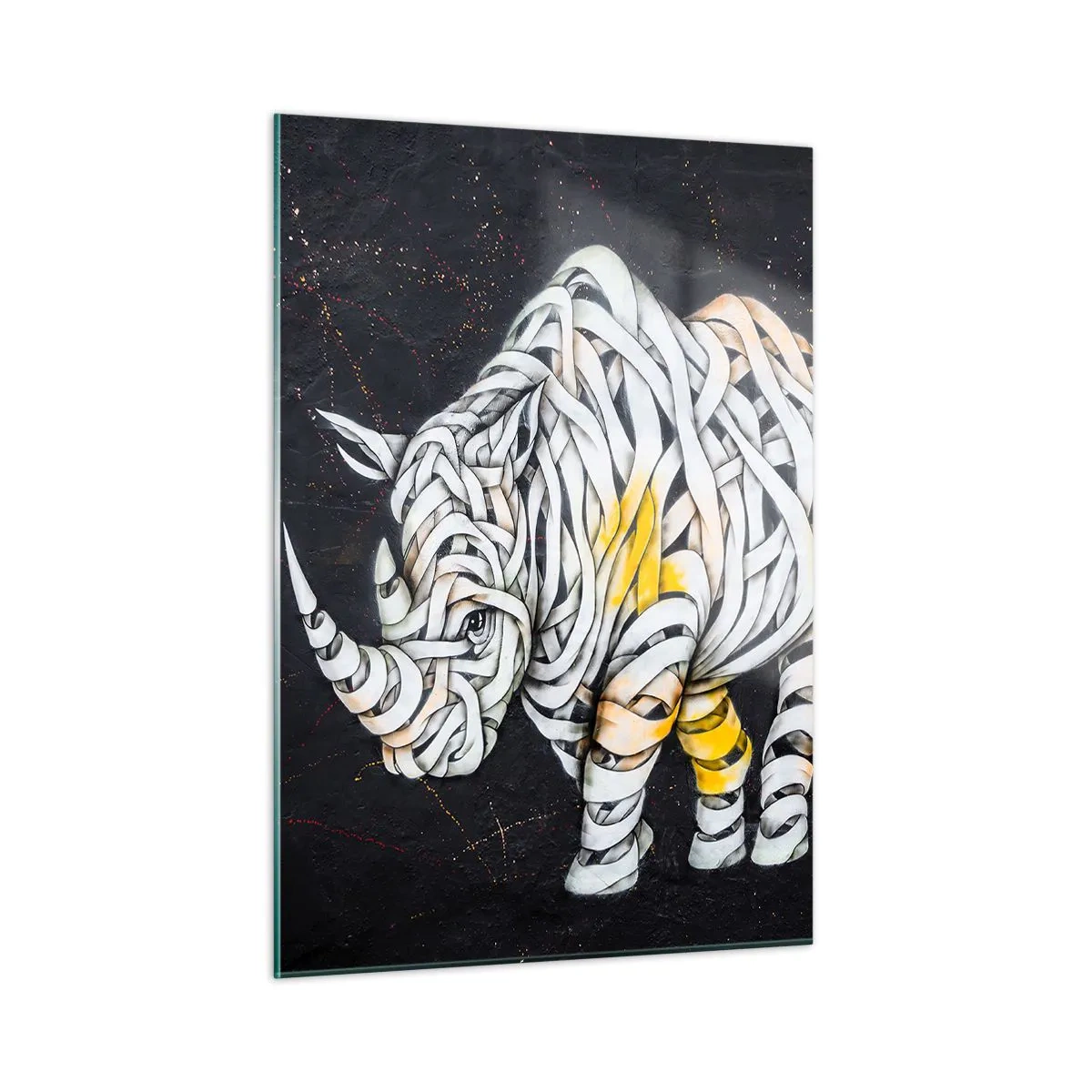 Impression sur verre - Image sur verre - Dessin abstrait d'un rhinocéros en forme de rayures - 50x70cm - La peau épaisse est un mythe - Décoration murale moderne pour le salon et la chambre ARTTOR