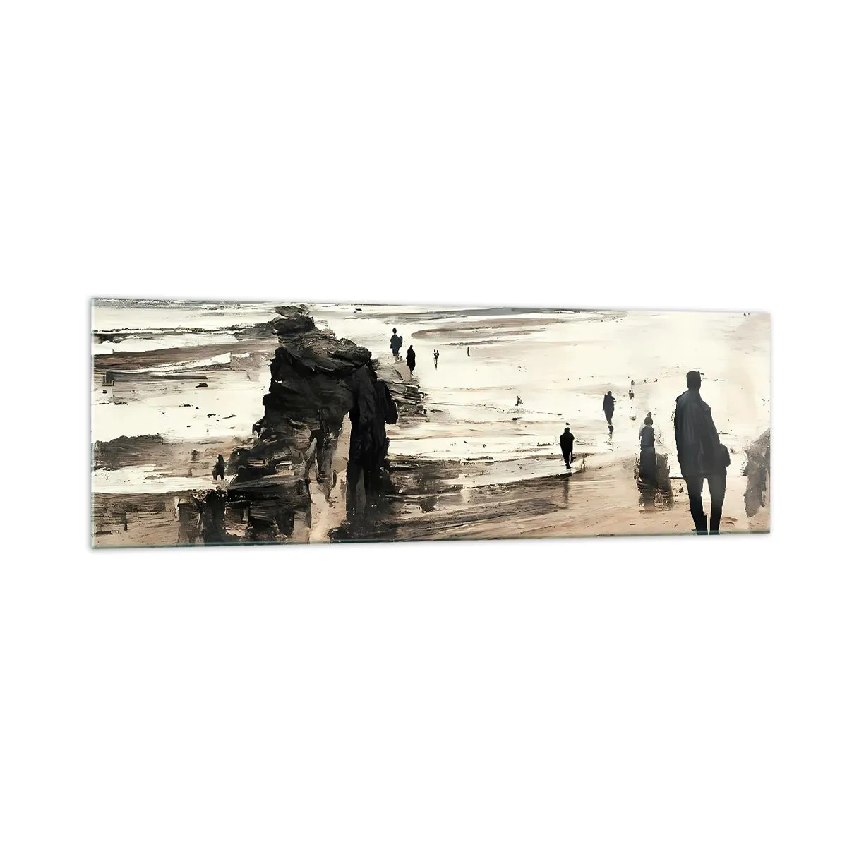 Impression sur verre - Image sur verre - Promeneurs sur la plage dans un paysage paisible - 160x50cm - Invoqué - Décoration murale moderne pour le salon et la chambre ARTTOR