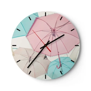 Horloge murale - Pendule murale - Parapluies aux couleurs pastel - 30x30cm - Parfois le soleil, parfois la pluie - Décoration murale moderne pour le salon, la cuisine et la chambre ARTTOR