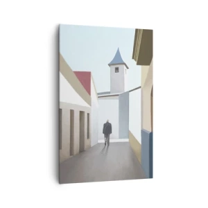 Impression sur toile - Image sur toile - Une rue minimaliste avec la silhouette d'un homme en arrière-plan - 80x120cm - Une promenade ensoleillée - Décoration murale moderne pour le salon et la chambre ARTTOR