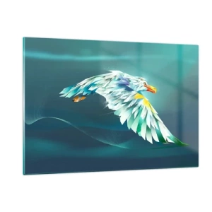 Impression sur verre - Image sur verre - Une image abstraite d'un aigle dans des tons de bleu et de blanc sur un fond de vagues. - 120x80cm - Aigle, puissance de tes vols - Décoration murale moderne pour le salon et la chambre ARTTOR