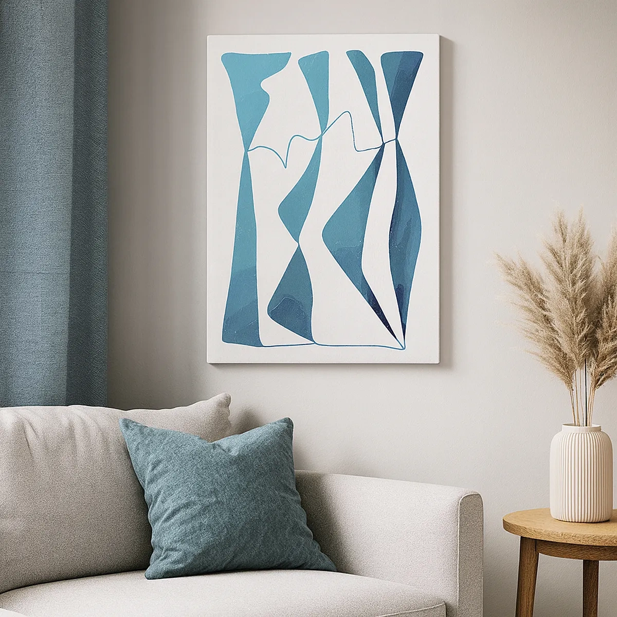 Impression sur toile - Image sur toile - Formes abstraites dans des tons de bleu sur fond blanc - 50x70cm - Abstraction : composé turquoise - Décoration murale moderne pour le salon et la chambre ARTTOR