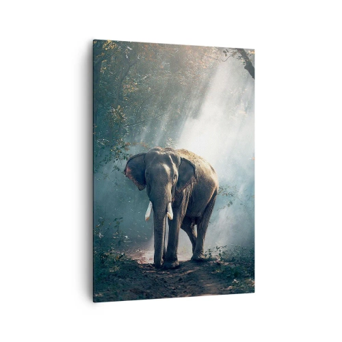 Impression sur toile - Image sur toile - Éléphant dans la lumière de la forêt - 70x100cm - Une balade tranquille - Décoration murale moderne pour le salon et la chambre ARTTOR
