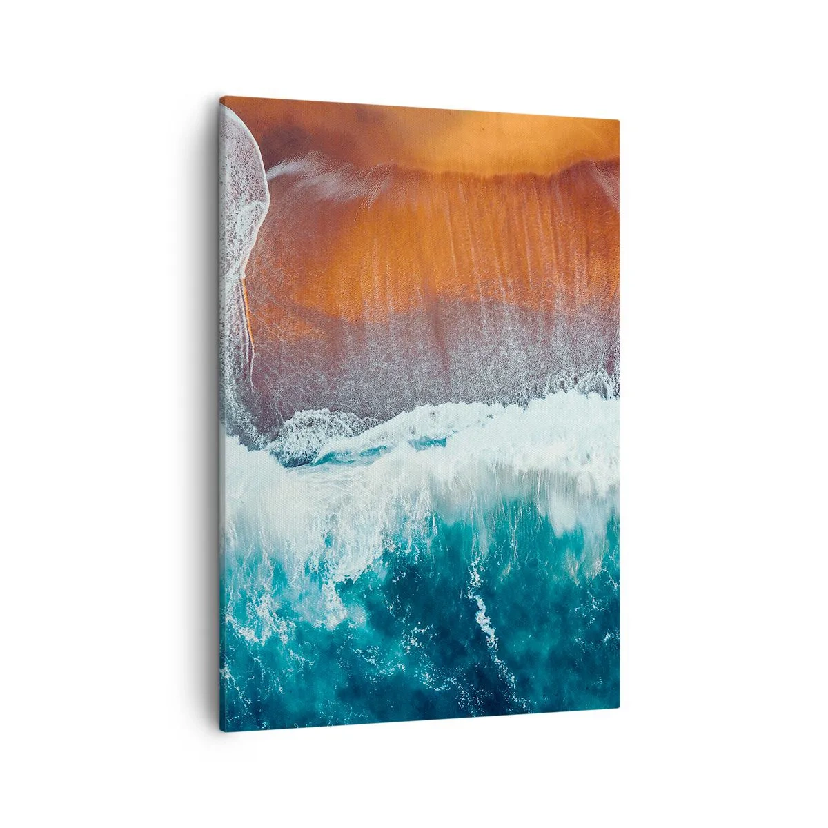 Impression sur toile - Image sur toile - Une vue des vagues de l'océan s'écrasant sur la plage dorée - 50x70cm - Caresse de l'océan - Décoration murale moderne pour le salon et la chambre ARTTOR