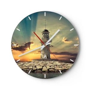 Horloge murale - Pendule murale - Phare sur fond de coucher de soleil - 30x30cm - Lumière - Bonté - Beauté - Décoration murale moderne pour le salon, la cuisine et la chambre ARTTOR