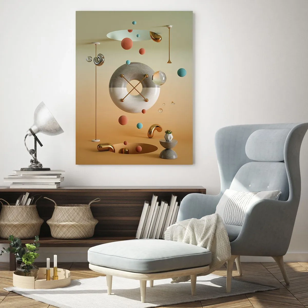 Impression sur verre - Image sur verre - Figures géométriques aux couleurs pastel dans un arrangement surréaliste - 70x100cm - Tout peut arriver - Décoration murale moderne pour le salon et la chambre ARTTOR