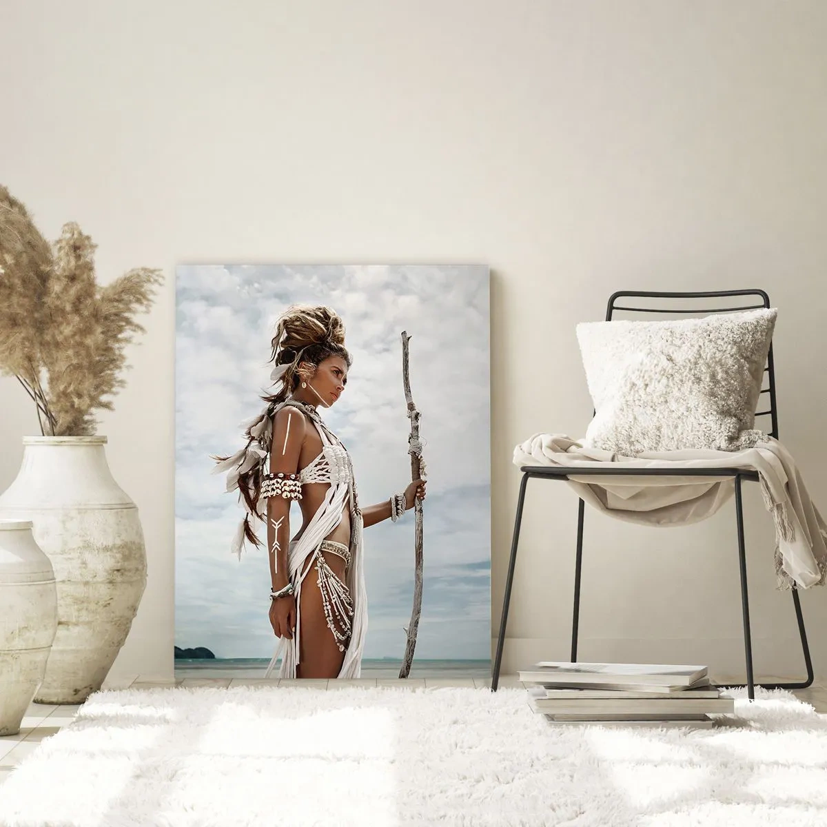 Impression sur verre - Image sur verre - Une figure exotique contre la plage et le ciel - 50x70cm - Reine des tropiques - Décoration murale moderne pour le salon et la chambre ARTTOR