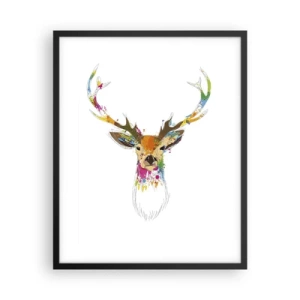 Affiche dans un cadre noir - Poster - Un cerf doux baigné de couleur - 40x50 cm
