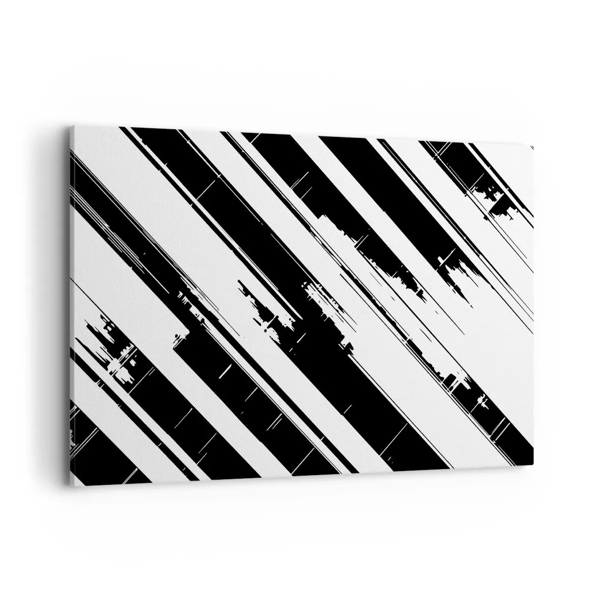Impression sur toile - Image sur toile - Lignes noires et blanches et motifs géométriques dans un style moderne - 120x80cm - Une composition intense et dynamique - Décoration murale moderne pour le salon et la chambre ARTTOR