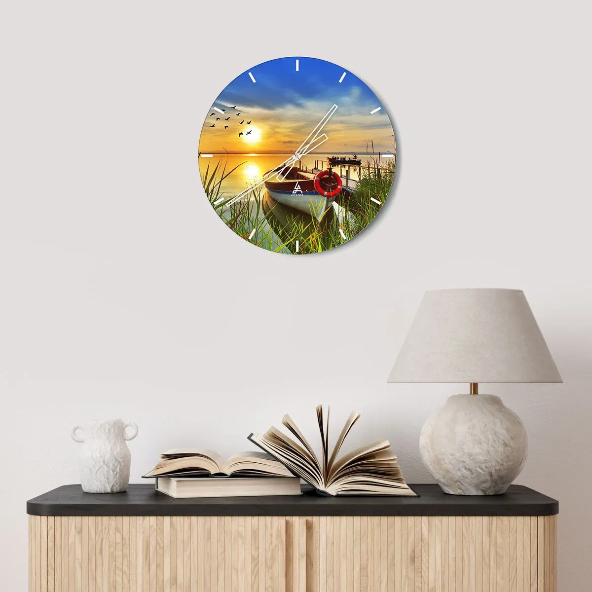 Horloge murale - Pendule murale - Les cormorans s'envolent déjà - 40x40 cm