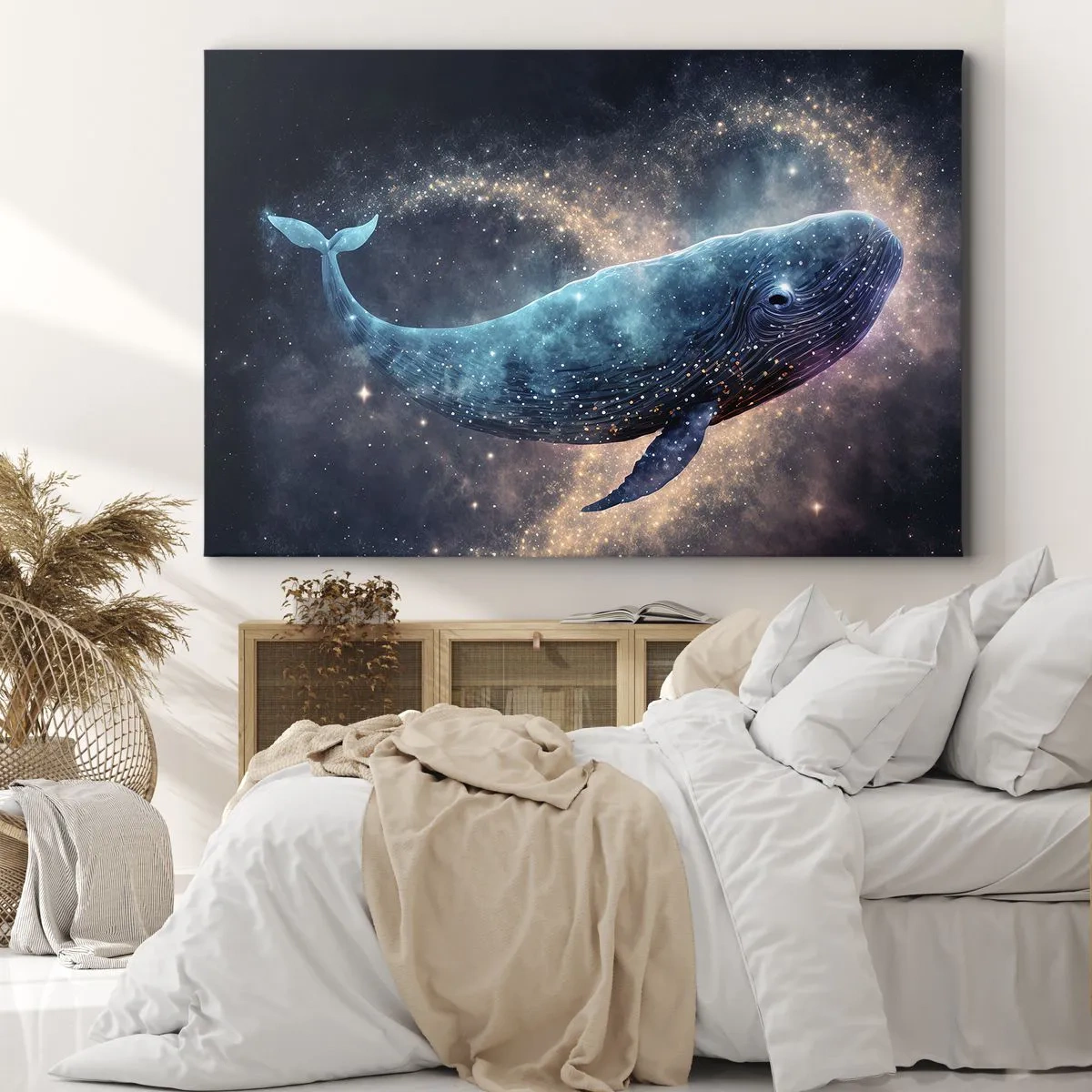 Impression sur toile - Image sur toile - Une baleine spatiale avec une galaxie en arrière-plan - 120x80cm - Un tel monde existe… - Décoration murale moderne pour le salon et la chambre ARTTOR