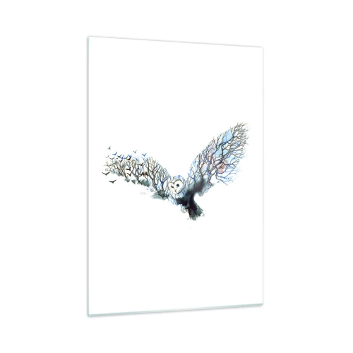 Impression sur verre - Image sur verre - Illustration d'un hibou avec des branches à la place des ailes - 50x70cm - Sur les ailes de la forêt - Décoration murale moderne pour le salon et la chambre ARTTOR