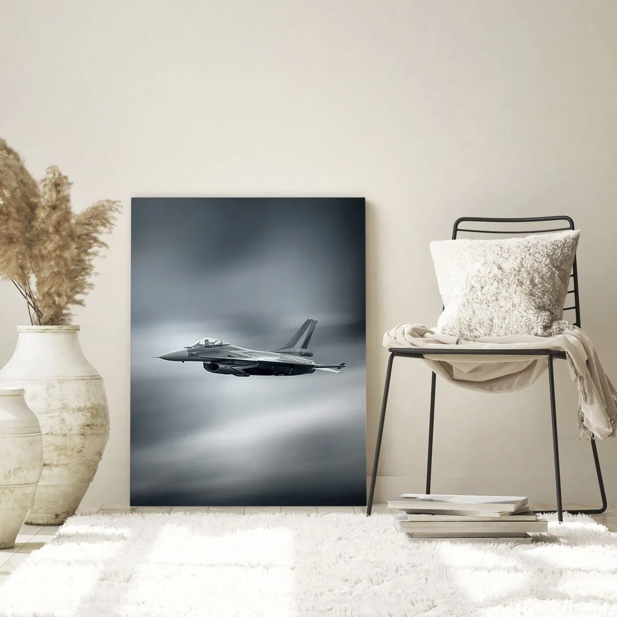 Impression sur verre - Image sur verre - Un avion de chasse en vol contre un ciel nuageux - 80x120cm - Acceptez-vous le défi? - Décoration murale moderne pour le salon et la chambre ARTTOR