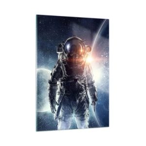 Impression sur verre - Image sur verre - Astronaute sur fond de planètes et d'étoiles - 50x70cm - Aventure spatiale - Décoration murale moderne pour le salon et la chambre ARTTOR