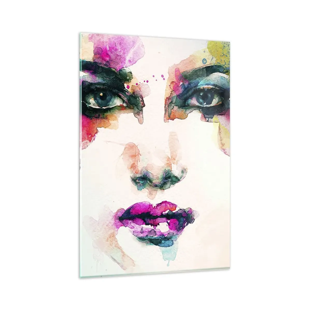 Impression sur verre - Image sur verre - Portrait abstrait d'une femme aux couleurs intenses - 80x120cm - Un portrait peint avec un arc-en-ciel - Décoration murale moderne pour le salon et la chambre ARTTOR