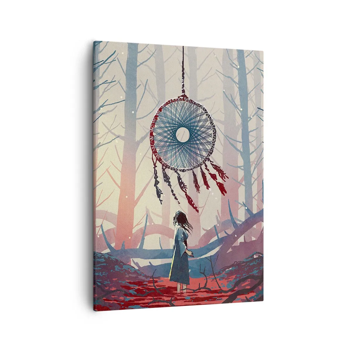 Impression sur toile - Image sur toile - Scène de forêt avec un attrape-rêves géant - 50x70cm - Rituel secret du bonheur - Décoration murale moderne pour le salon et la chambre ARTTOR