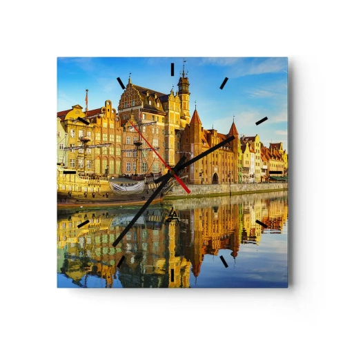 Horloge murale - Pendule murale - Une vue pittoresque de la vieille ville avec un voilier et de l'eau - 30x30cm - Reflet dans le miroir du passé - Décoration murale moderne pour le salon et la chambre ARTTOR