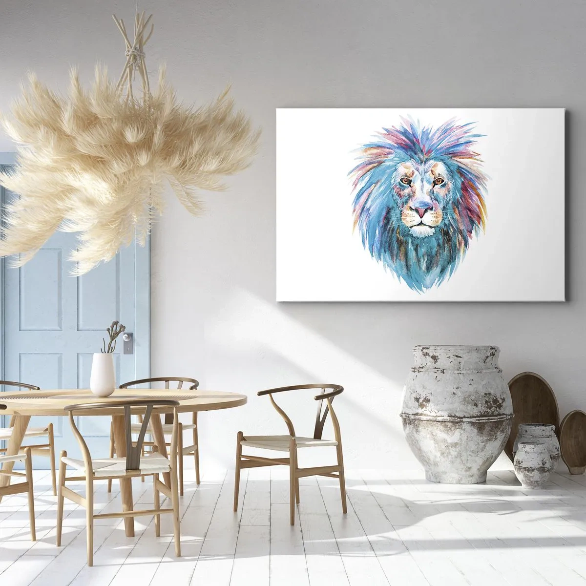 Impression sur toile - Image sur toile - Portrait à l'aquarelle d'un lion aux couleurs vives - 100x70cm - Aura électrique - Décoration murale moderne pour le salon et la chambre ARTTOR