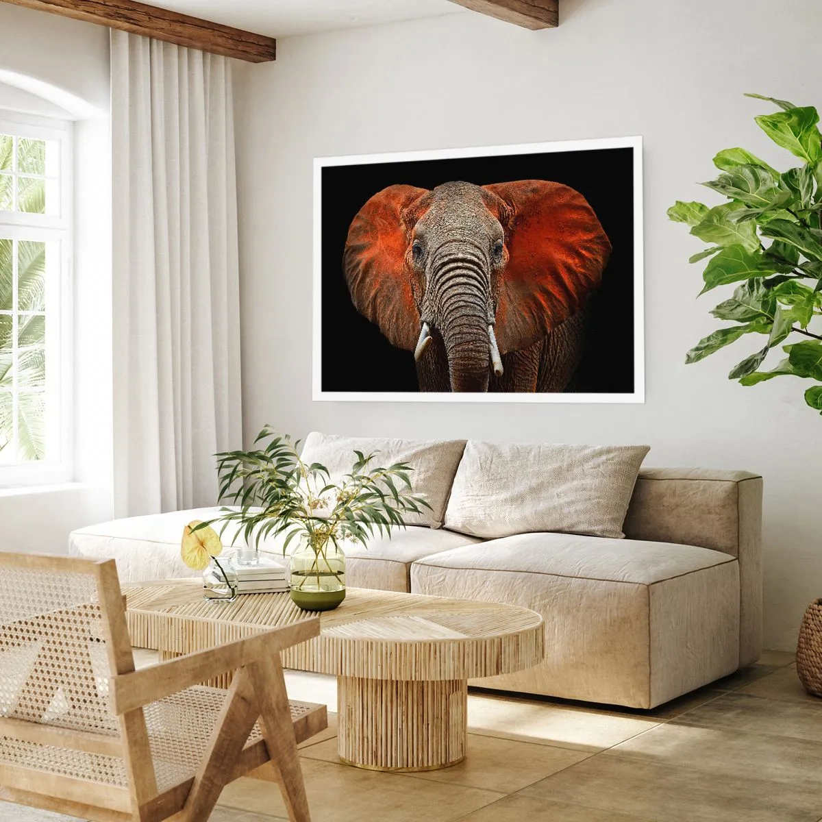 Affiche - Poster - Portrait d'un éléphant sur fond noir - 100x70cm - Je suis sauvage, et toi? - Décoration murale moderne pour le salon et la chambre ARTTOR