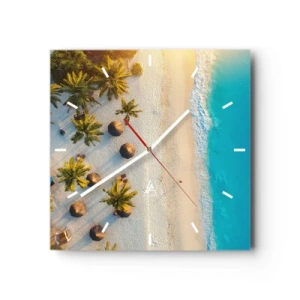 Horloge murale - Pendule murale - Vue d'une plage tropicale avec des palmiers et une mer turquoise - 30x30cm - Bienvenue au paradis - Décoration murale moderne pour le salon et la chambre ARTTOR