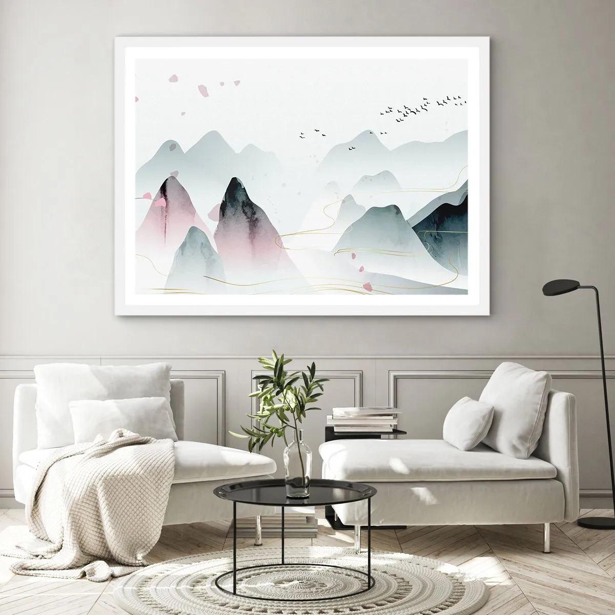 Affiche dans un cadre blanc - Poster - Au-delà des sommets - 100x70 cm