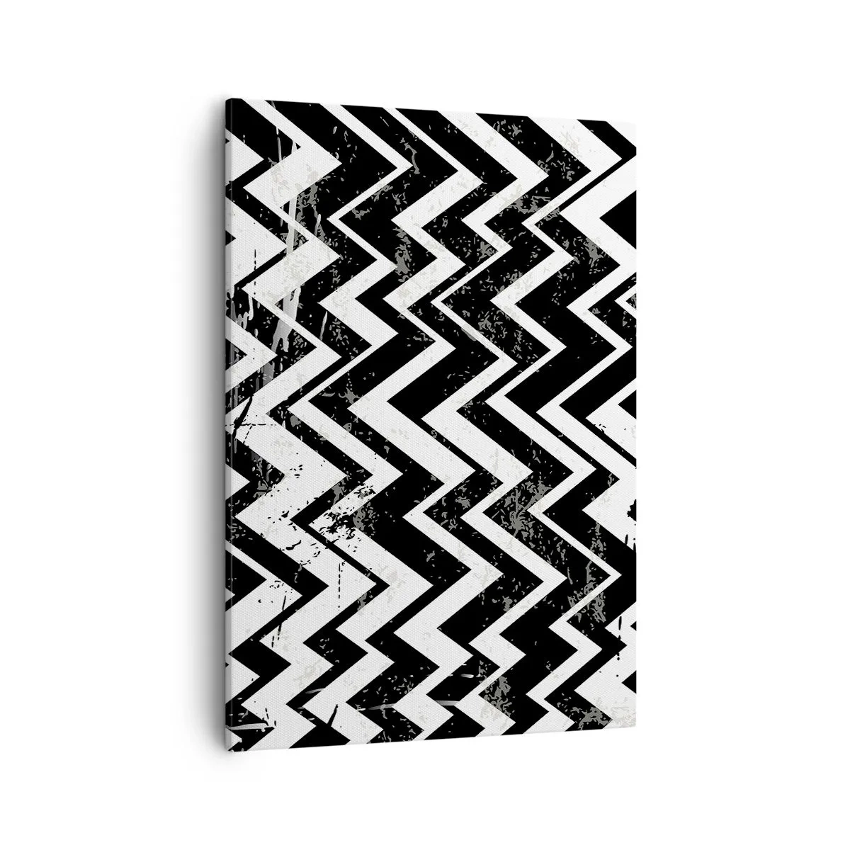 Impression sur toile - Image sur toile - Motif en zigzag noir et blanc avec abrasions artistiques - 50x70cm - Zig-blanc, zag-noir - Décoration murale moderne pour le salon et la chambre ARTTOR