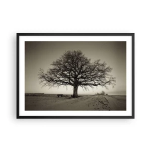 Affiche dans un cadre noir - Poster - Un arbre solitaire dans un champ de sépia - 70x50cm - D'ici à l'éternité - Décoration murale moderne pour le salon et la chambre ARTTOR