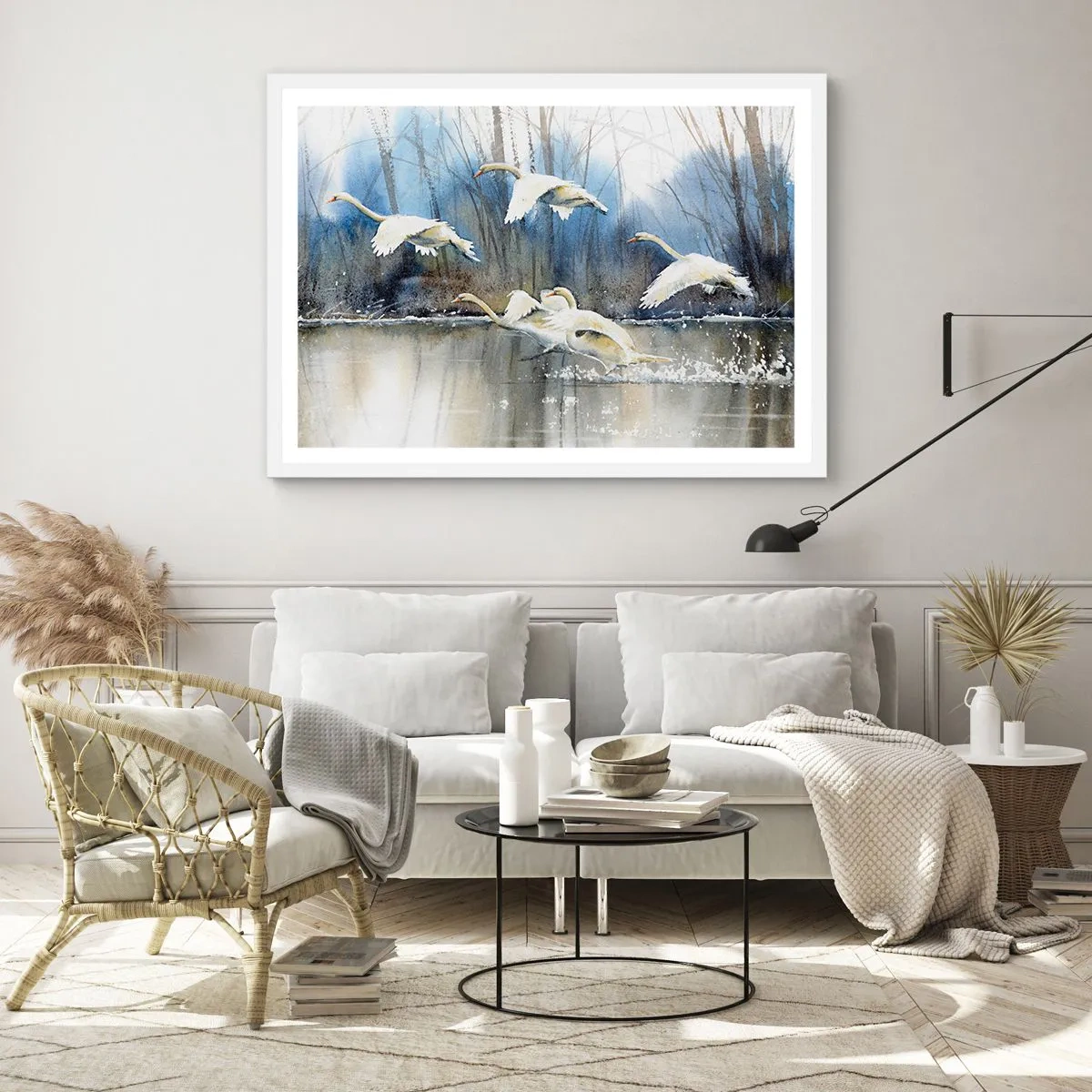 Affiche dans un cadre blanc - Poster - Comme dans un conte de fées sur les cygnes sauvages - 40x30 cm