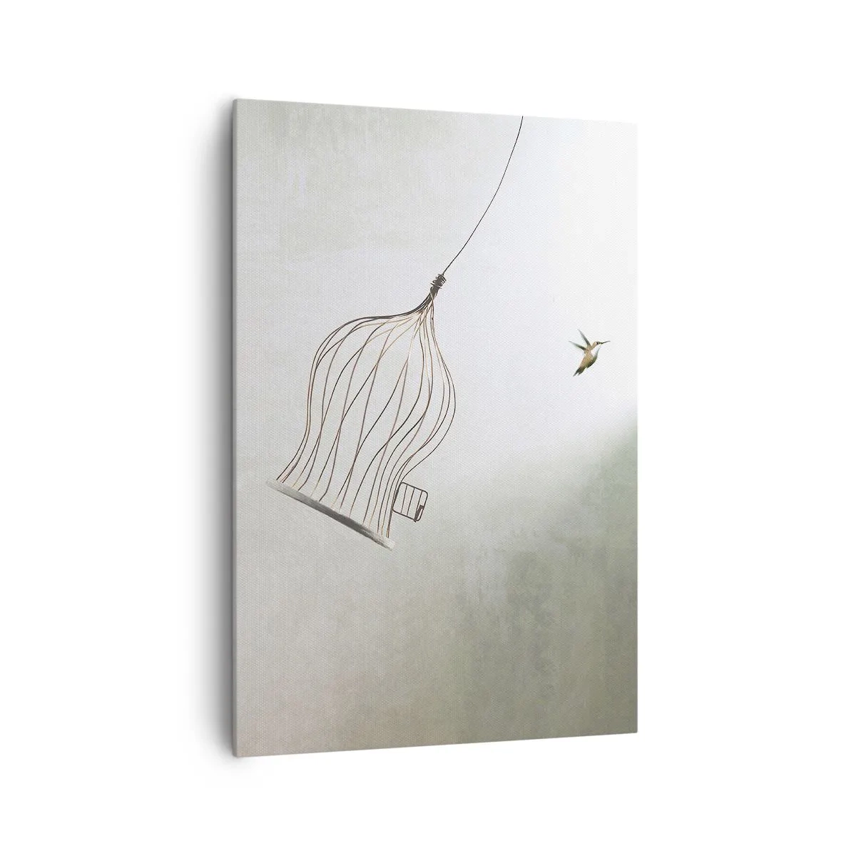 Impression sur toile - Image sur toile - Un oiseau libéré d'une cage sur fond de ciel lumineux - 70x100cm - Dans son élément - Décoration murale moderne pour le salon et la chambre ARTTOR