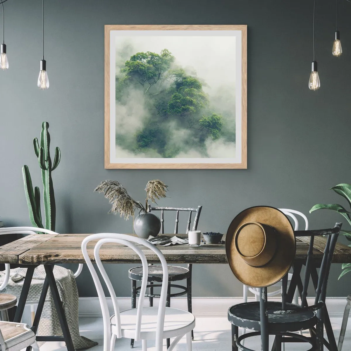 Affiche dans un chêne clair - Poster - Enveloppé de brouillard - 40x40 cm