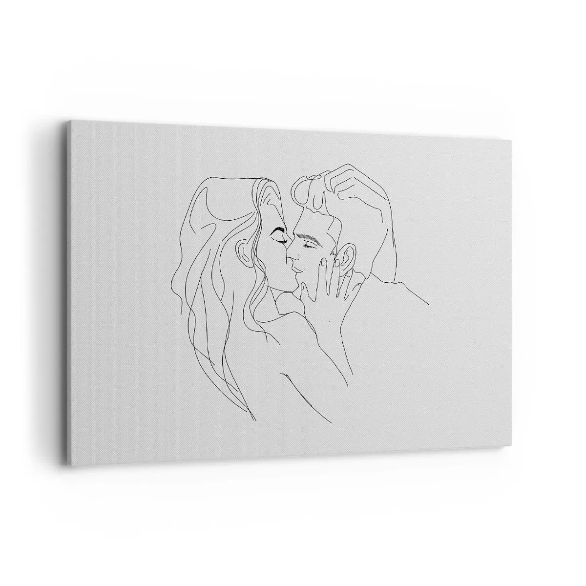 Impression sur toile - Image sur toile - Le contour d'un couple s'embrassant sur un fond clair - 100x70cm - La même ligne - Décoration murale moderne pour le salon et la chambre ARTTOR