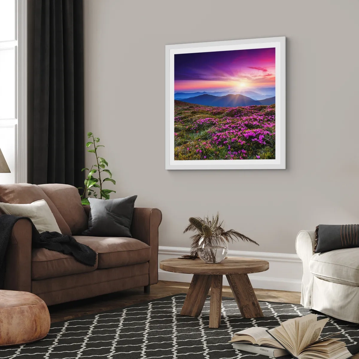 Affiche dans un cadre blanc - Poster - Les herbes sentaient les grappes fraîches de la récolte - 60x60 cm