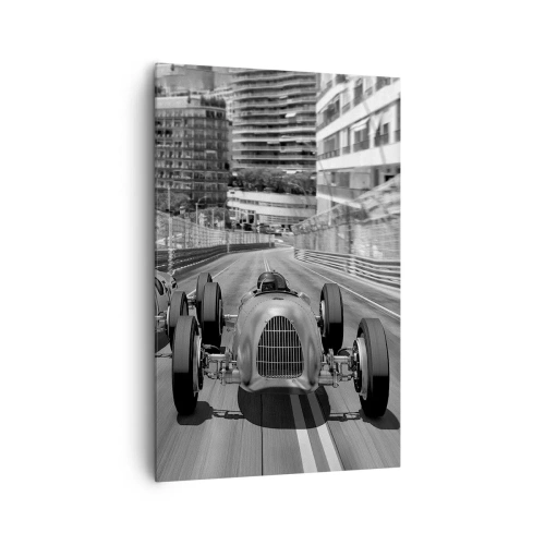 Impression sur toile - Image sur toile - Scène de course automobile rétro monochrome - 80x120cm - Il y a longtemps à Monté Carlo - Décoration murale moderne pour le salon et la chambre ARTTOR
