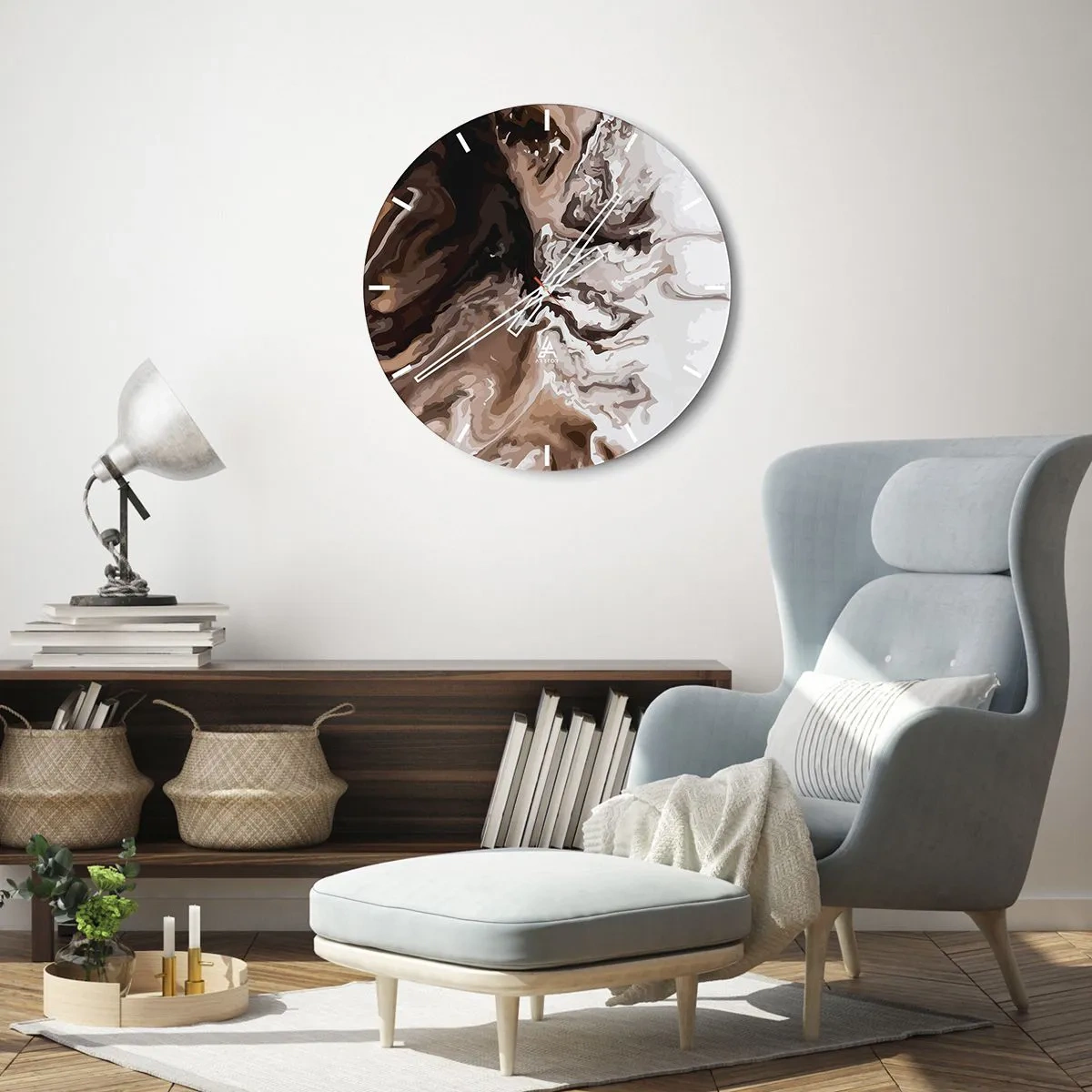 Horloge murale - Pendule murale - Un motif abstrait dynamique dans des tons de marron et de blanc. - 30x30cm - Contraste de couleur - Décoration murale moderne pour le salon, la cuisine et la chambre ARTTOR