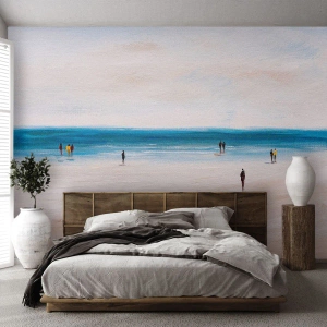 Papier Peint Photo Standard Eco - Une plage minimaliste avec des personnages marchant le long du rivage. - 100x70cm - Un besoin naturel - Décoration murale moderne pour le salon et la chambre ARTTOR