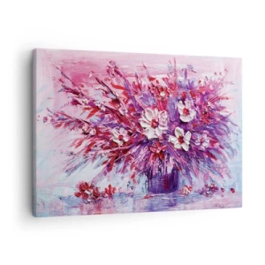 Impression sur toile - Image sur toile - Un bouquet de fleurs colorées dans des tons de rose et de violet - 70x50cm - Innocence et passion - Décoration murale moderne pour le salon et la chambre ARTTOR