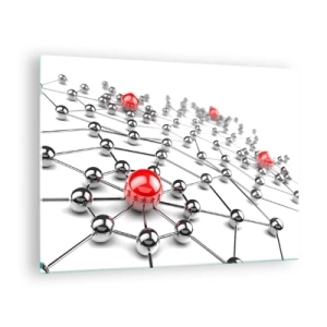 Impression sur verre - Image sur verre - Réseau moléculaire argenté avec des accents rouges - 70x50cm - Toile argentée - Décoration murale moderne pour le salon et la chambre ARTTOR