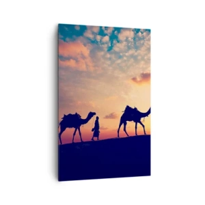 Impression sur toile - Image sur toile - Une caravane de chameaux errant dans le désert au coucher du soleil - 80x120cm - L'esprit mystérieux de l'Orient - Décoration murale moderne pour le salon et la chambre ARTTOR