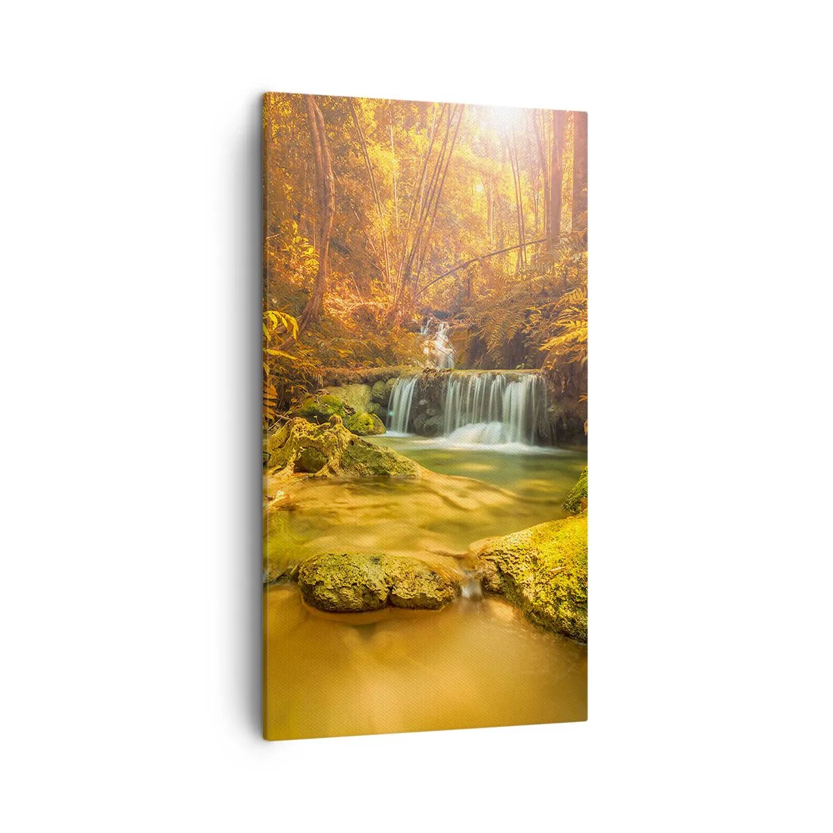 Impression sur toile - Image sur toile - Cascade de forêt en or - 45x80 cm