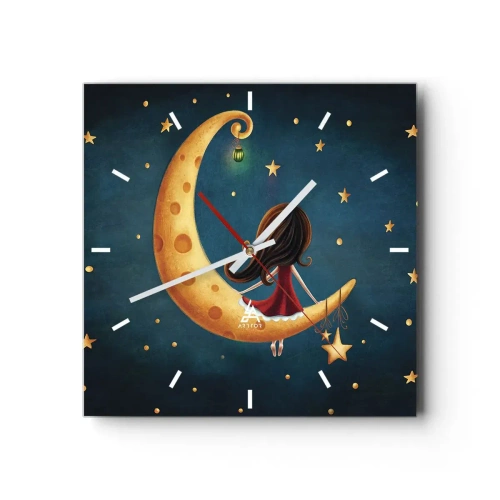 Horloge murale - Pendule murale - Une fille sur la lune entourée d'étoiles - 30x30cm - Il était une fois... - Décoration murale moderne pour le salon et la chambre ARTTOR