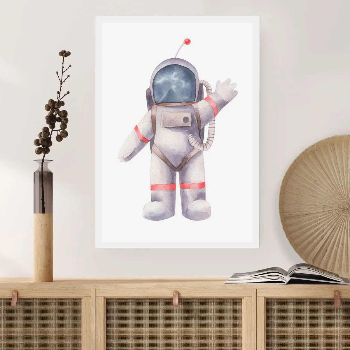 Affiche - Poster - Illustration d'un astronaute à l'aquarelle faisant signe dans l'espace - 50x70cm - C'est tout pour le moment! - Décoration murale moderne pour le salon et la chambre ARTTOR