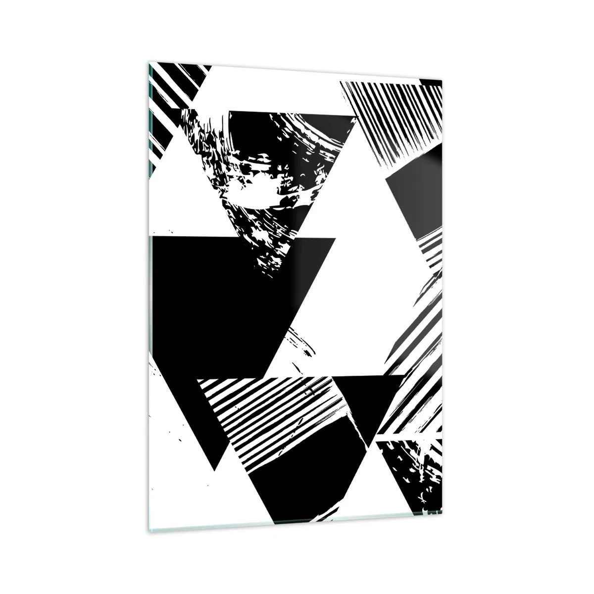 Impression sur verre - Image sur verre - Motifs géométriques noirs et blancs avec des motifs triangulaires - 50x70cm - Pluie de triangles - Décoration murale moderne pour le salon et la chambre ARTTOR