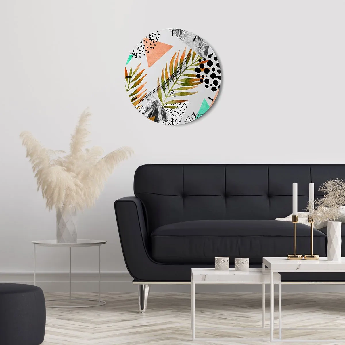 Horloge murale - Pendule murale - Décoration avec feuille de palmier - 30x30 cm