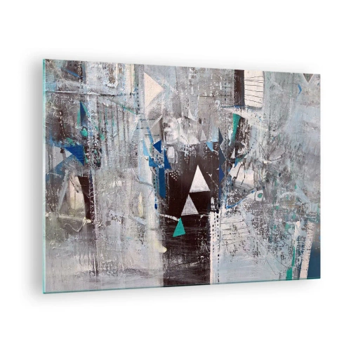 Impression sur verre - Image sur verre - Triangles géométriques sur fond de composition abstraite dans des tons de gris. - 70x50cm - Ordre prioritaire des triangles - Décoration murale moderne pour le salon et la chambre ARTTOR