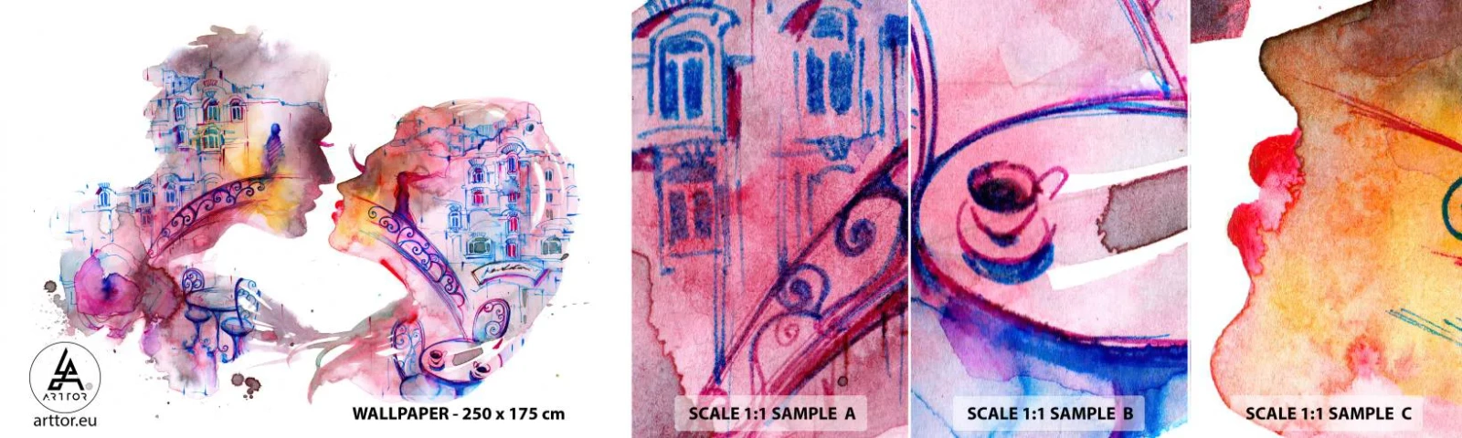 Échantillon de Papier Peint Autocollant Deluxe Sticker - Le pont secret des soupirs - Abstraction, Couple amoureux, Architecture - 100x30 cm