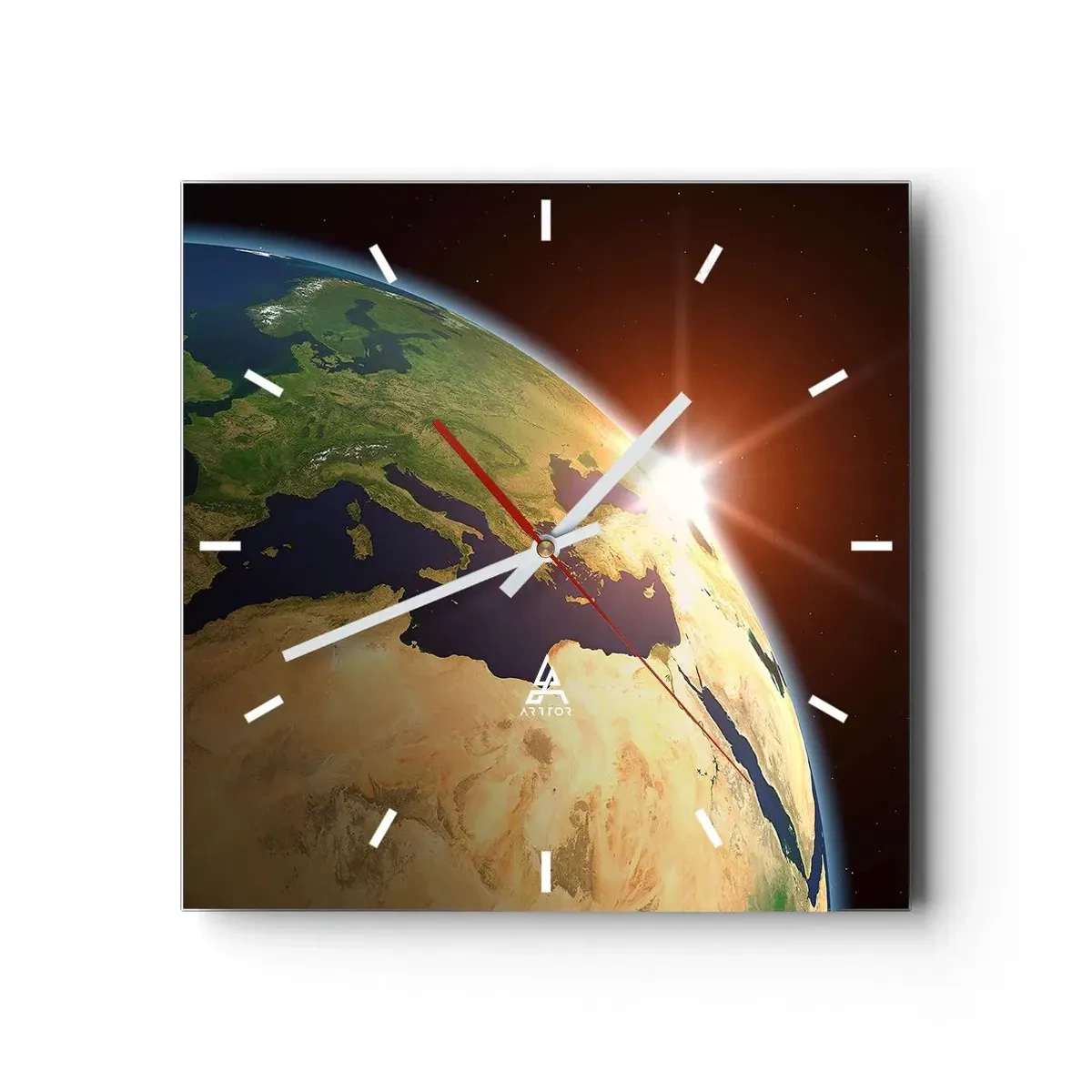 Horloge murale - Pendule murale - Vue de la Terre depuis l'espace avec les rayons du soleil à l'horizon - 30x30cm - Lever de soleil - Décoration murale moderne pour le salon et la chambre ARTTOR