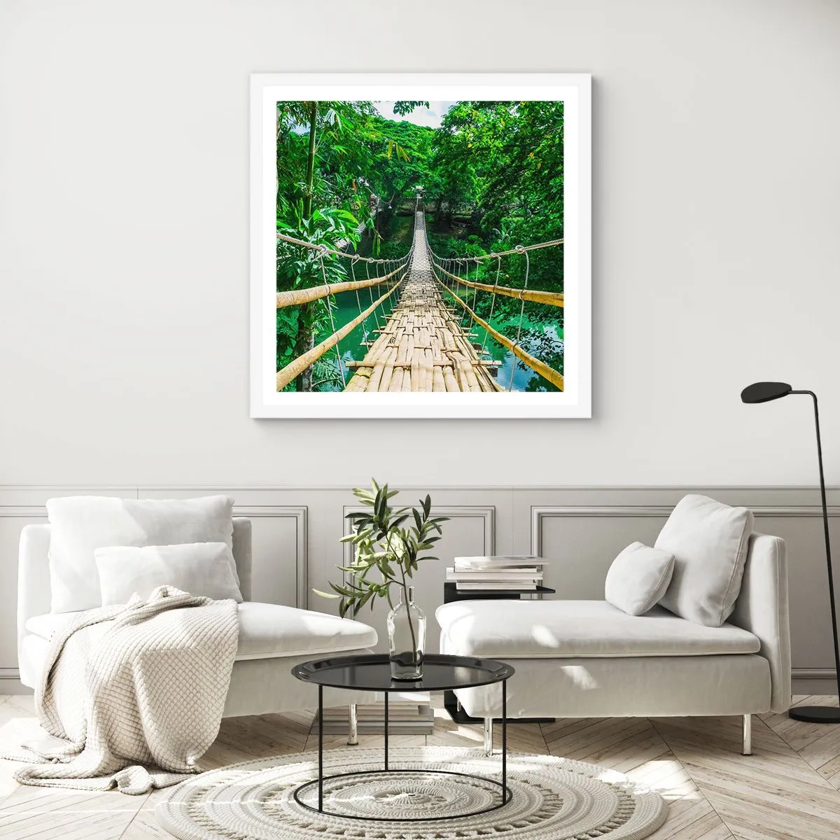 Affiche dans un cadre blanc - Poster - Pont de singe en pleine nature - 30x30 cm