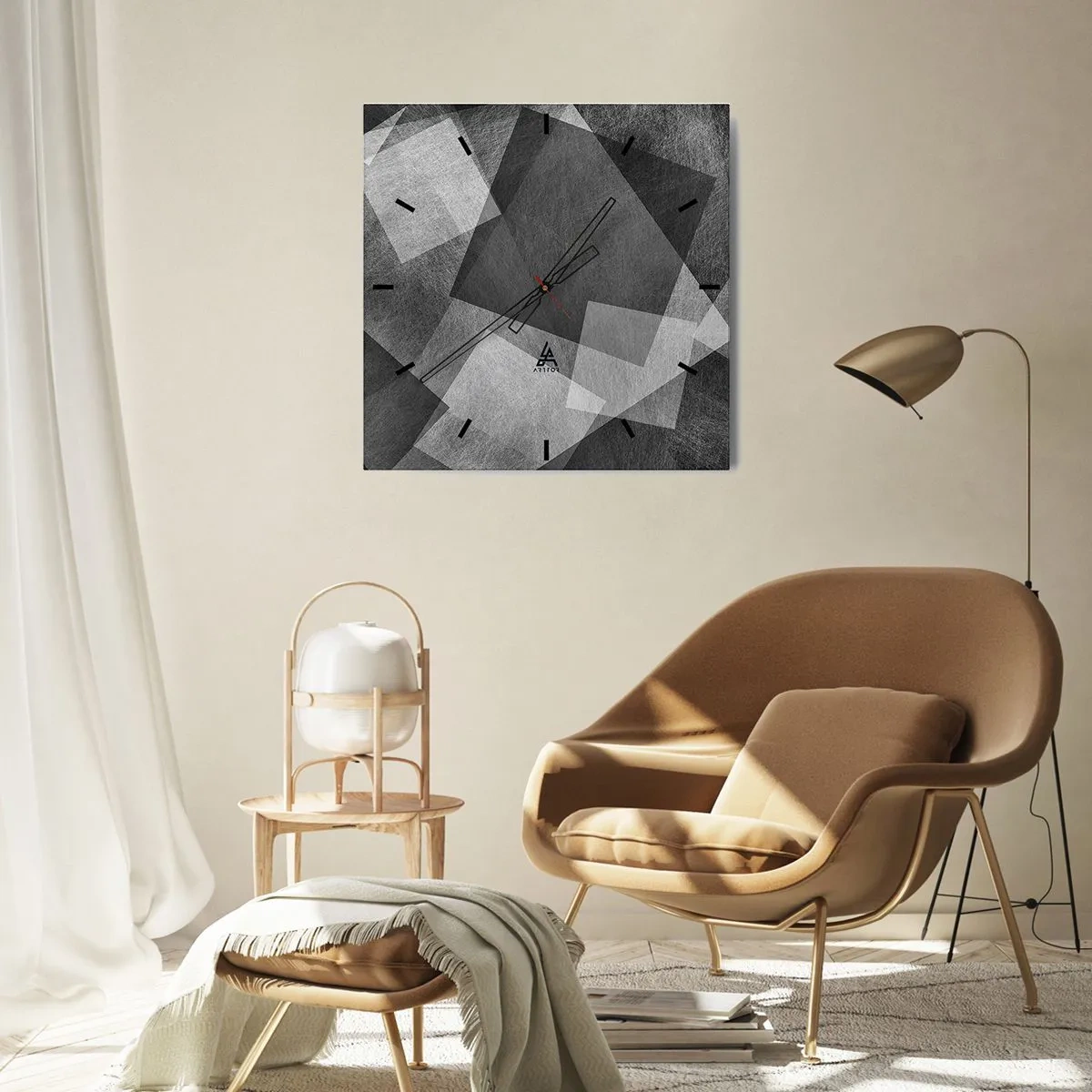 Horloge murale - Pendule murale - Abstraction en noir et blanc avec des formes géométriques - 30x30cm - Le symbole éternel de durabilité et d'ordre - Décoration murale moderne pour le salon et la chambre ARTTOR